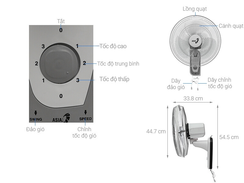 Quạt treo tường Asia 3 cánh VY357690 55W
